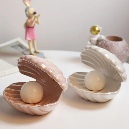 LED Room Decor Night Light – European Shell-Style Lamp with Ceramic Pearl, Perfect for Kids' Bedrooms, Bedside Tables, and Jewelry Storage. A charming and modern touch for your space!
