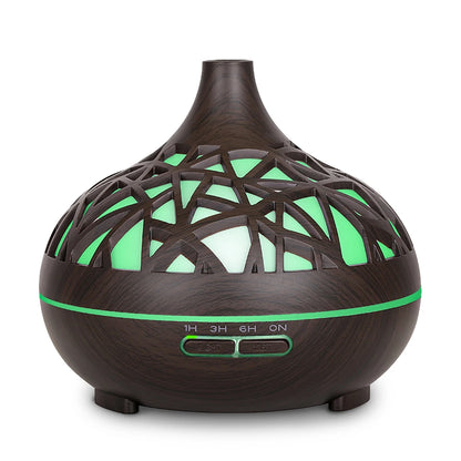 Humidifier Aromatherapy Essential Oil Diffuser Hollow Wood Grain Remote Control Ultrasonic Air Humidifier Cool with 7 Color LED