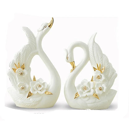 Home Decoration Ceramic Pair White Swan Lovers