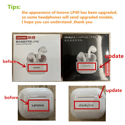 Lenovo LP40 TWS Wireless Bluetooth Earbuds – Touch Control Stereo Headphones for Android Phones, Ideal for Sports and Daily Use