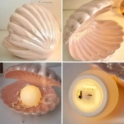 LED Room Decor Night Light – European Shell-Style Lamp with Ceramic Pearl, Perfect for Kids' Bedrooms, Bedside Tables, and Jewelry Storage. A charming and modern touch for your space!